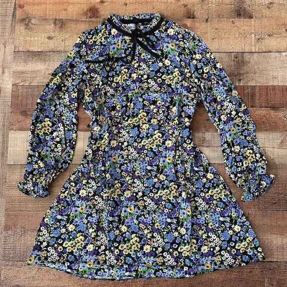 New Look Dresses & Skirts - New Look Women's Long Sleeve Collared Mini Dress in Spring Floral -14